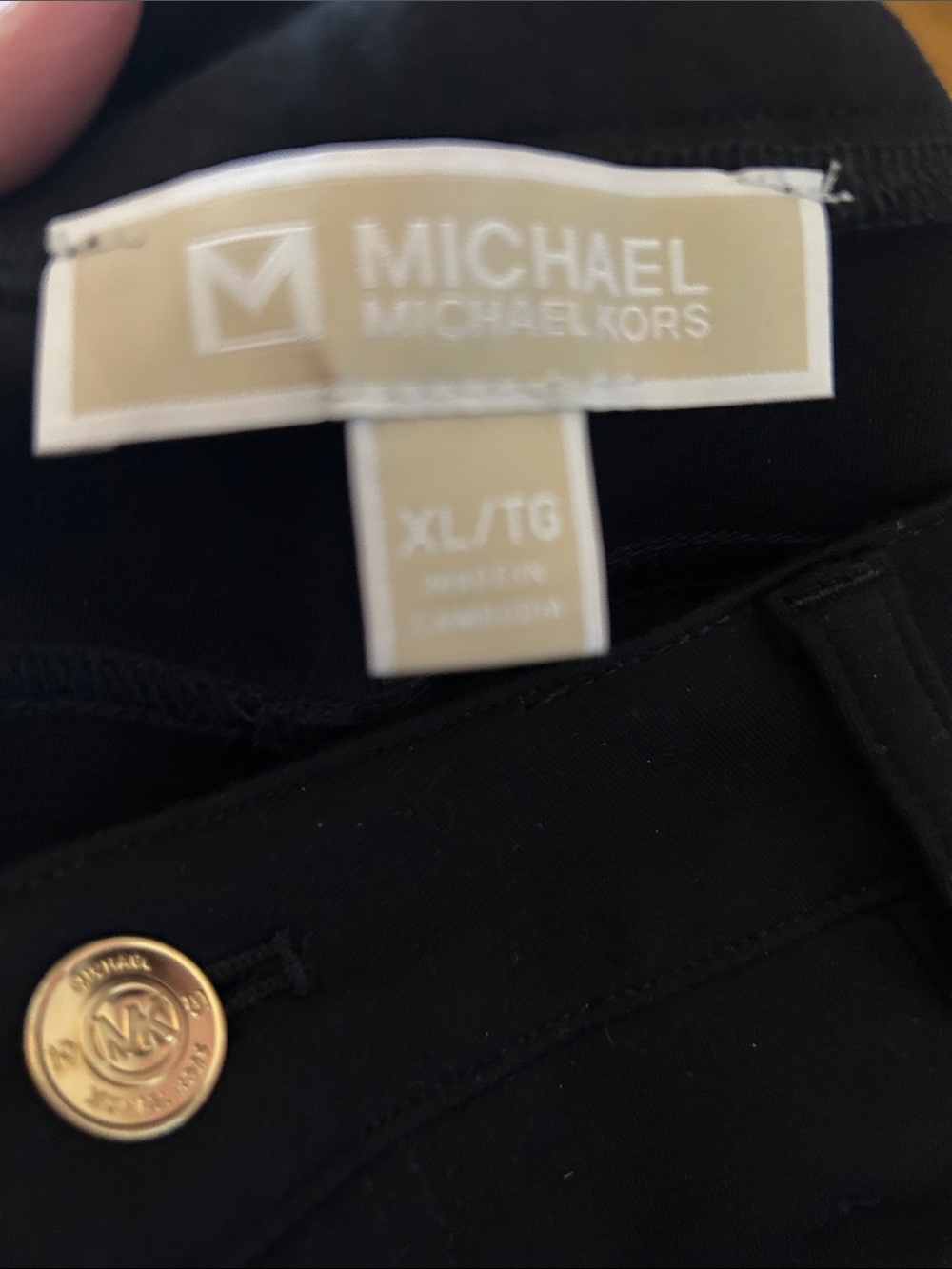 Michael Kors Black  High-Waisted Trousers with Gold Button Detail